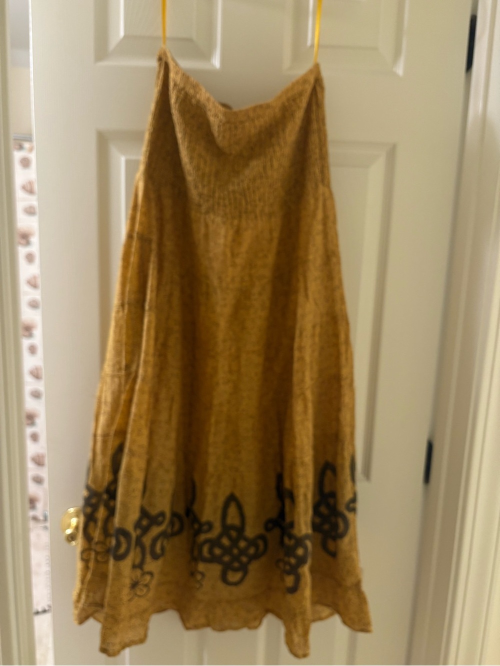 Free People Strapless Smocked Maxi Dress in Warm Brown with Dark Hem Motif - Picture 4 of 7